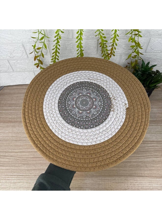 NAMA Round Shaped Eco-Friendly Mandala Pot Trivets Large Braided Woven Trivet Coaster, Cotton Thread Weave Cup Coaster Hot Pot Dish Trivet Pad Mat for Kitchen Cooking Supplies 35 CM - Image 1